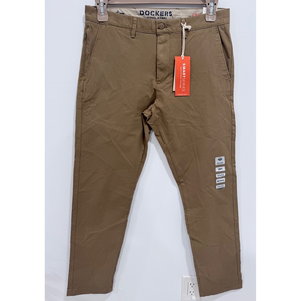 Dockers Alpha Khaki Smart 360 Flex Slim Fit Pants British Khaki 32x32 NEW - Picture 1 of 8